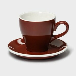 Magistro Кофейная пара фарфоровая Magistro Coffee time, 2 предмета: чашка 280 мл, блюдце d=15,5 см, цвет коричневый