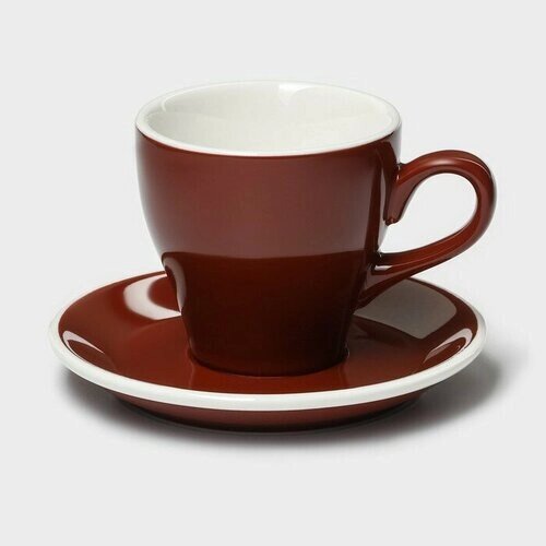 Magistro Кофейная пара фарфоровая Magistro Coffee time, 2 предмета: чашка 280 мл, блюдце d=15,5 см, цвет коричневый