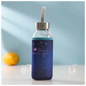 MARU Бутылка для воды стеклянная в чехле «Звёздное небо», 300 мл, h=17 см, цвет микс