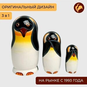 Матрешка "Пингвин" авторская деревянная игрушка сувенир детская для девочки и мальчика