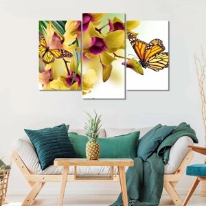 Модульная картина на холсте/ Бабочки а жёлтых цветах/Butterflies in yellow flowers 120х80