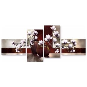 Модульная картина на холсте "Магнолии в вазе" 150x68 см