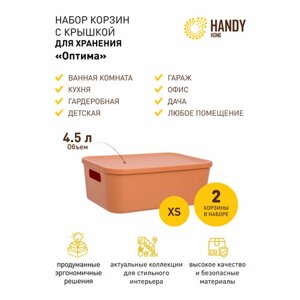 Набор 2 шт. Корзина пластиковая с крышкой Handy Home 4,5 л / цвет оранжевый