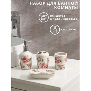 Набор аксессуаров для ванной комнаты КНР "Розовые розы", 4 предмета