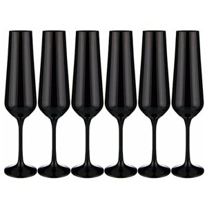 Набор бокалов для шампанского Bohemia Crystal "Sandra sprayed black" из 6 штук, 200 мл, высота 25 см (674-716)