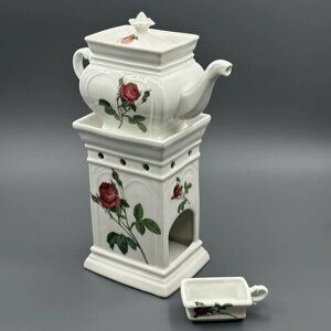 Набор для подачи чая , украшенный цветочным декором, Porccelaine de Namur, фарфор, деколь