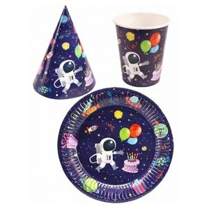 Набор для праздника Miland Космос, тарелка 6 шт, стаканы 6 шт, колпаки 6 шт (ФЛ-6222)