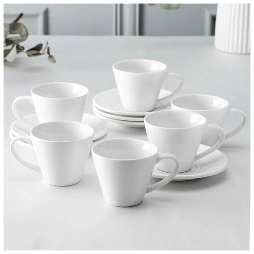 Набор фарфоровый чайный на 6 персон Wilmax, 12 предметов: 6 чашек 180 мл, 6 блюдец d=14 см, цвет белый