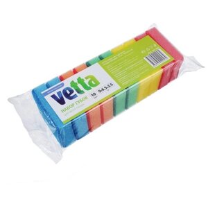 Набор губок для мытья посуды Vetta Премиум, синий/оранжевый/зеленый/красный, 10 шт.