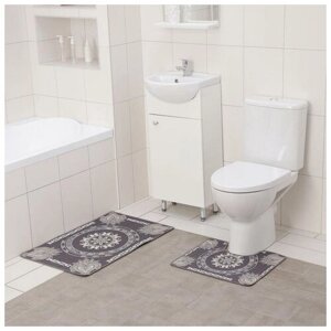 Набор ковриков для ванной и туалета Доляна «Адуор», 2 шт, 5078 см, 4050 см, цвет серый