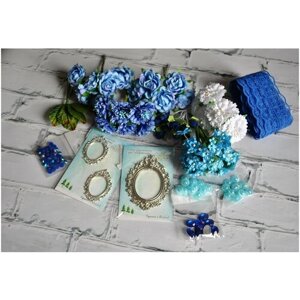 Набор материалов для свадебного декора или творчества в синем или голубом цвете