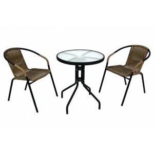 Набор мебели Garden Story Марсель Мини (2 кресла+стол 60см, каркас черный, ротанг желто-корич.)