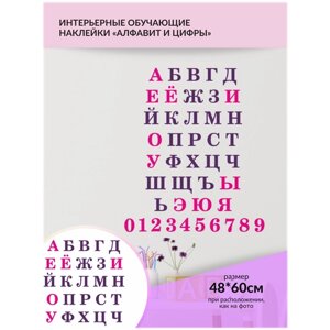 Наклейки на стену детские Алфавит и цифры от 0 до 9 розовый и фуксия Lisadecor