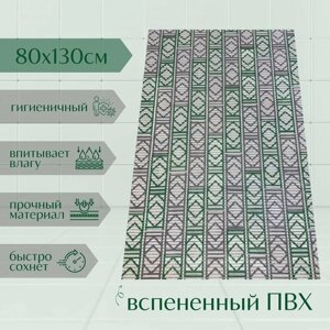 Напольный коврик для ванной из вспененного ПВХ 130x80 см, зеленый/серый/белый, с рисунком