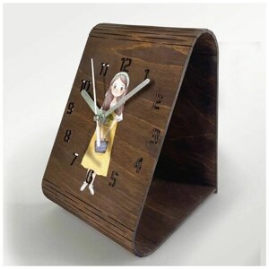 Настольные часы из дерева, цвет венге, яркий рисунок Девушка (Милота, Акварель) - 473