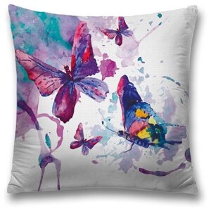 Наволочка декоративная на молнии, чехол на подушку JoyArty "Красочный креатив с бабочками" 45х45 см