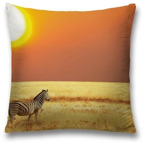 Наволочка декоративная на молнии, чехол на подушку JoyArty "Одинокая зебра на закате" 45х45 см