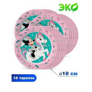 Одноразовая посуда для праздника и пикника ND Play / Набор бумажных тарелок Minnie Mouse / Минни Маус на 18 персон (диаметр 18 см, 18 шт. 303658