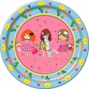 Одноразовые тарелки BGREEN "Девочки", картон, диаметр 23 см, 10 шт