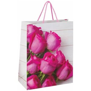 Пакет подарочный 26x12,7x32,4 см, золотая сказка "Розовые розы", ламинированный, 12 шт.