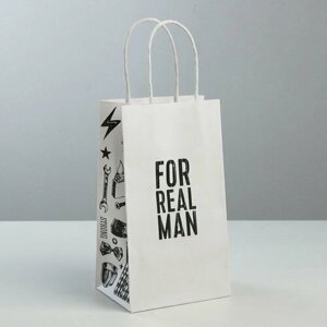 Пакет подарочный крафт, упаковка, «For real man», 12 х 21 х 9 см (комплект из 34 шт)