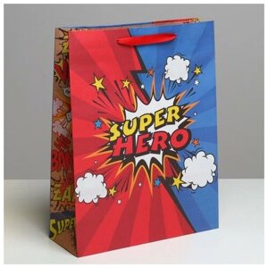 Пакет подарочный крафтовый вертикальный, упаковка, «Супер герой», L 31 х 40 х 11,5 см