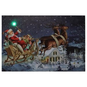 Peha Светодиодная картина с музыкой Санта на волшебных санях 60*40 см с оптоволоконной и LED подсветкой, на батарейках AP-11130