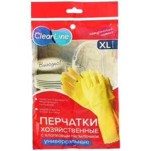 Перчатки Clear Line хозяйственные универсальные, 3 пары, размер 9, цвет желтый