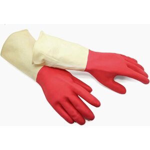 Перчатки хозяйственные латексные для мытья посуды, для уборки, для садовых работ, резиновые латексные, размер L, красно-белые