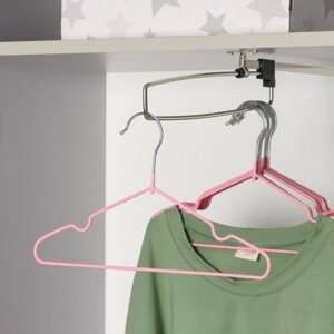 Плечики - вешалки для одежды антискользящие детские, металлические с ПВХ покрытием, набор 10 шт, 29,516,5 см, цвет розовый