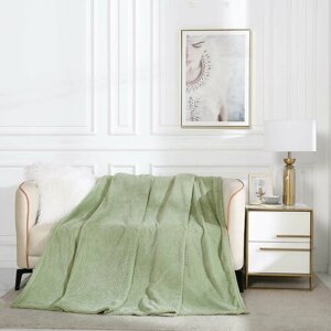 Плед 2-спальный 180х200 однотонный зеленый, покрывало на кровать и диван Cleo Coletta, велсофт