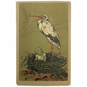 Почтовая открытка "Гнездо аиста" XX век, Европа
