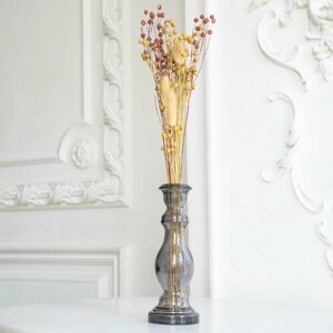 Подсвечник ваза для цветов и сухоцветов стеклянный прозрачный NOVIEMBRE San Miguel стекло, 20 см, Цвет: серый