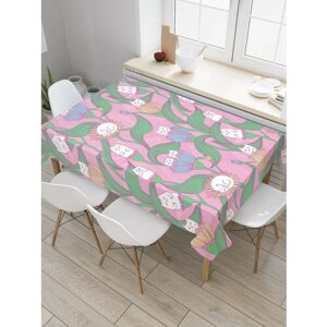 Прямоугольная тканевая скатерть на стол JoyArty с рисунком "Цветочные коты" 145 на 180 см