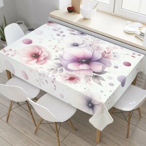 Прямоугольная тканевая скатерть на стол JoyArty с рисунком "Воздушные цветы" 120 на 145 см