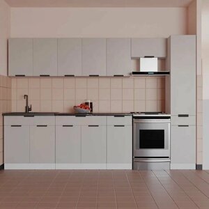 Прямой кухонный гарнитур Фаворит 3.0 м, Серый камень.