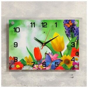 Рубин Часы настенные, серия: Цветы, "Бабочка и цветы", 25х35 см, микс