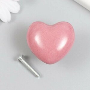 Ручка для шкатулки керамика, металл "Сердечко" розовая 3,8х3,8х3 см