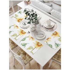 Салфетки на стол для сервировки прямоугольные, плейсмат JoyArty "Цветок подсолнуха", 32x46 см, в комплекте 4шт.