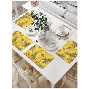 Салфетки на стол для сервировки прямоугольные, плейсмат JoyArty "Турецкие цветочные пейсли", 32x46 см, в комплекте 4шт.