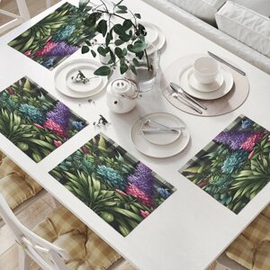 Салфетки на стол для сервировки прямоугольные, плейсмат "Кустовой цветок" JoyArty, 32x46 см, в комплекте 4шт.