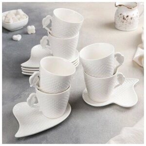 Сервиз чайный керамический "Эстет", 12 предметов: 6 чашек 200 мл, 6 блюдец 14x11.5 см