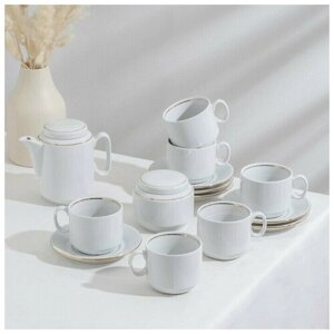 Сервиз чайный Комфорт , 14 предметов: чайник 500 мл, 6 чашек 220 мл, 6 блюдец d 14 cм, сахарница 285 мл