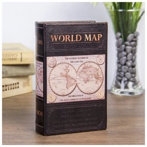 Сейф-книга дерево 'Карта мира' кожзам 17х11х5 см