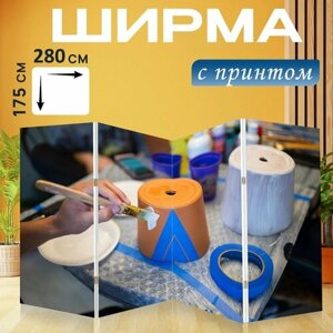 Ширма "Краска, текстура, картина" раскладная перегородка для зонирования с принтом на холсте