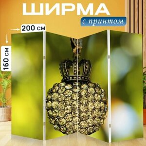 Ширма "Сердце, корона, дерево" раскладная перегородка для зонирования с принтом на холсте