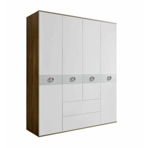 Шкаф 4-х дверный без зеркал, с выдвижными ящиками Bogemia Woodline Fi (Белый/Хром) БМШ2/41