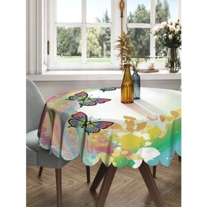Скатерть круглая тканевая на стол JoyArty с рисунком "Бабочки после дождя" 150 на 150 см