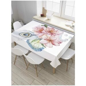Скатерть прямоугольная JoyArty на кухонный стол "Цветы с пером" из оксфорда, 180x145 см