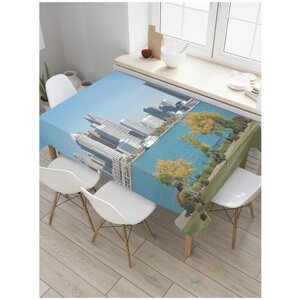 Скатерть прямоугольная JoyArty на кухонный стол "Детройт на другом берегу" из оксфорда, 120x145 см